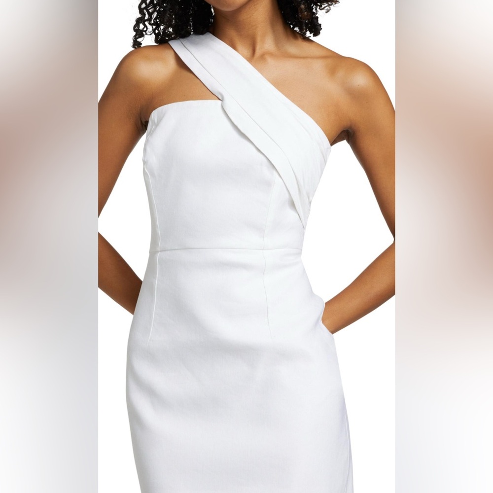 Milly Asymmetric Linen Blend Midi Dress in Jab White Size 2 New - Picture 5 of 14